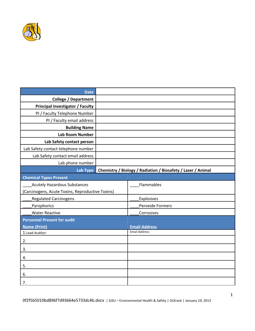 This Audit Checklist Is Retained by ______