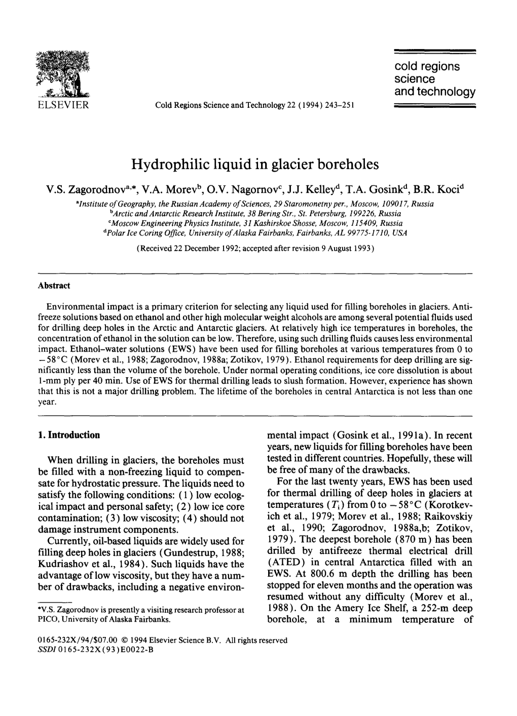 Hydrophilic Liquid in Glacier Boreholes