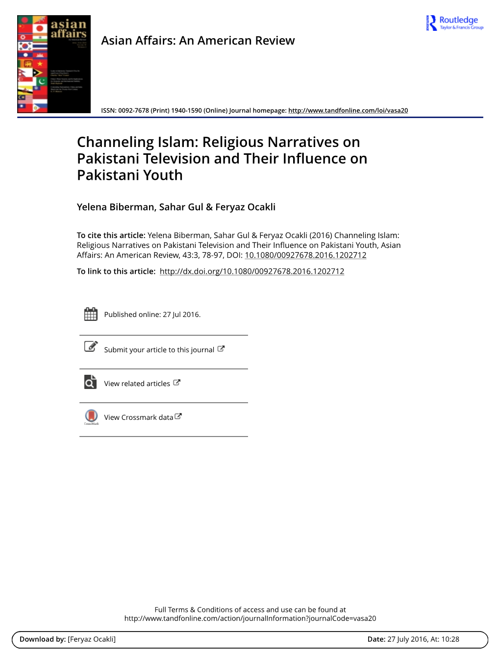 Channeling Islam: Religious Narratives on Pakistani Television and Their Influence on Pakistani Youth