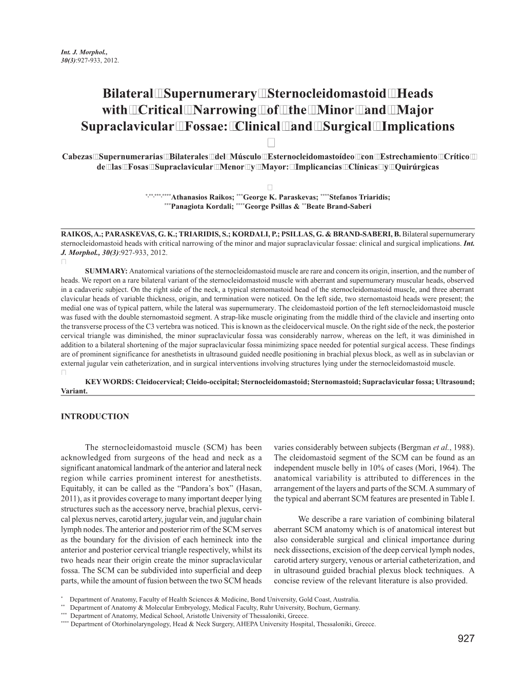 Bilateral Supernumerary Sternocleidomastoid Heads with Critical Narrowing of the Minor and Major Supraclavicular Fossae: Clinical and Surgical Implications