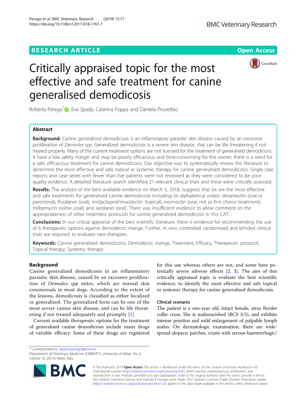 Critically Appraised Topic for the Most Effective and Safe Treatment for Canine Generalised Demodicosis