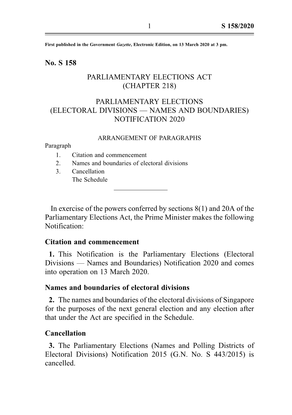 GAZETTE Names and Boundaries of Electoral Divisions