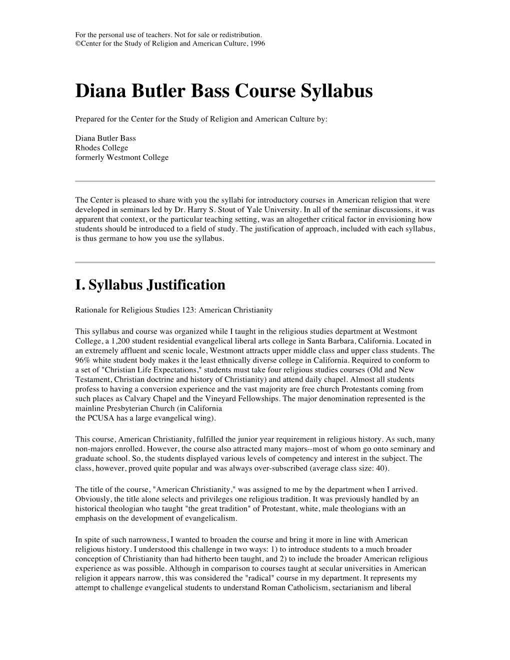 Diana Butler Bass Course Syllabus