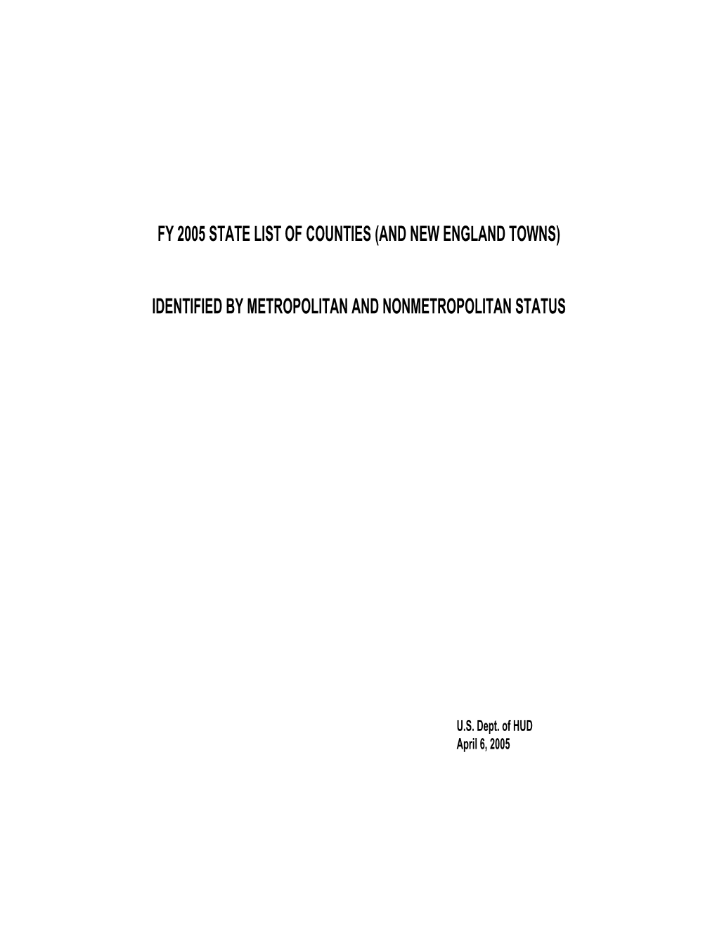 Fy 2005 State List of Counties (And New England Towns)