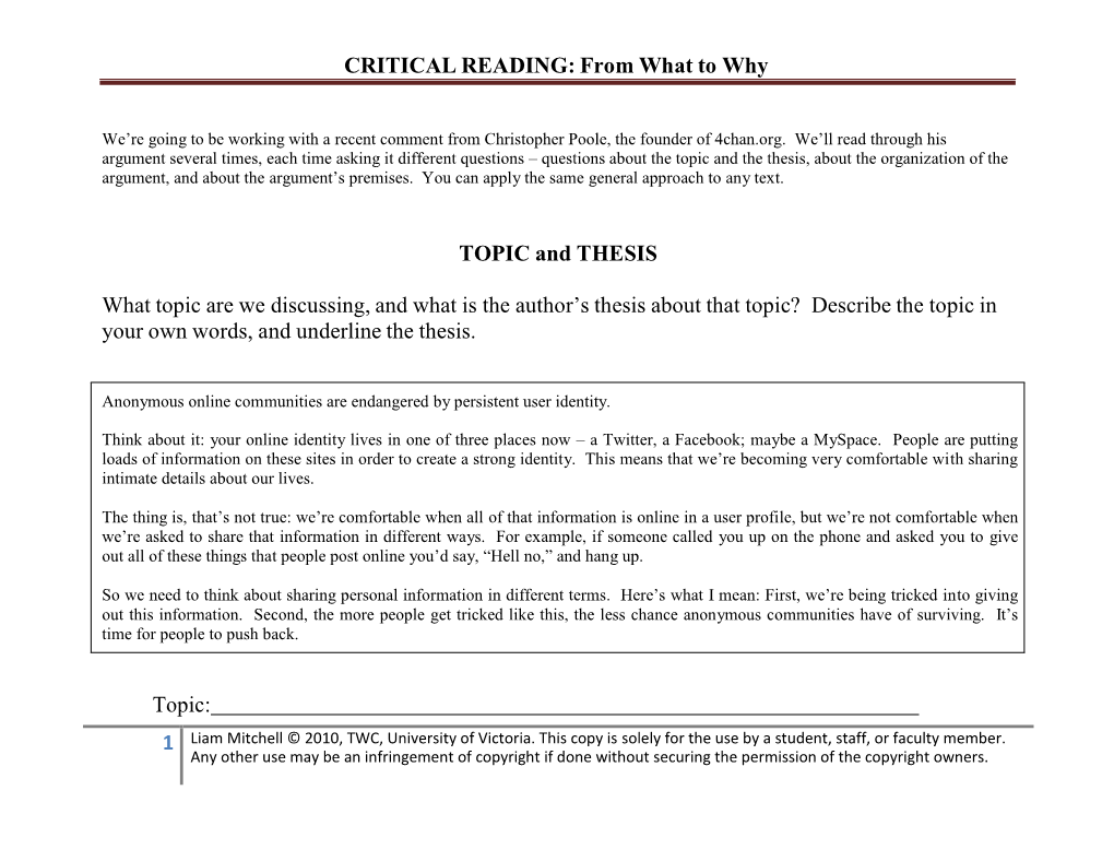 Critical Reading Presentation Handout