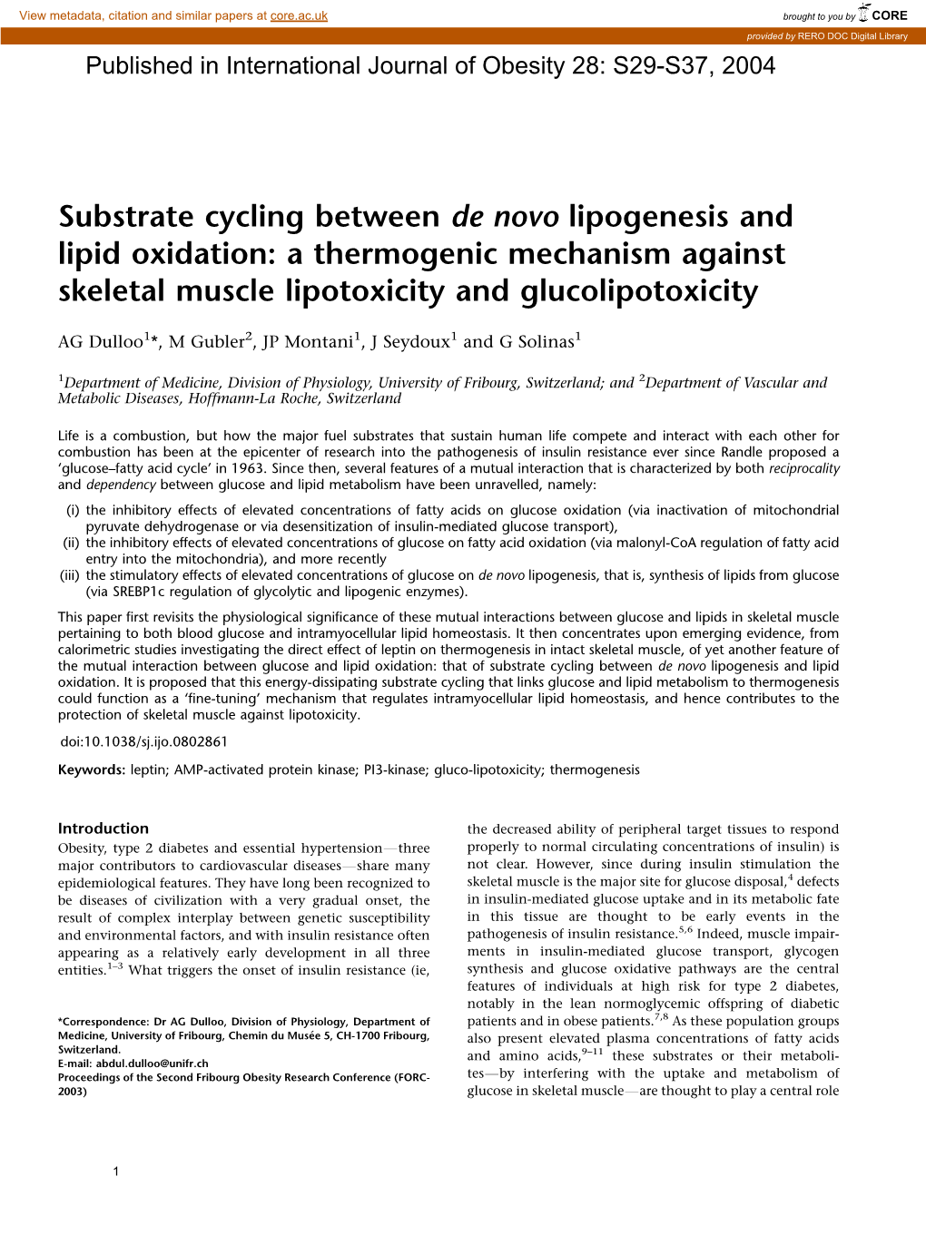 Substrate Cycling Between De Novo Lipogenesis and Lipid Oxidation: a Thermogenic Mechanism Against Skeletal Muscle Lipotoxicity and Glucolipotoxicity