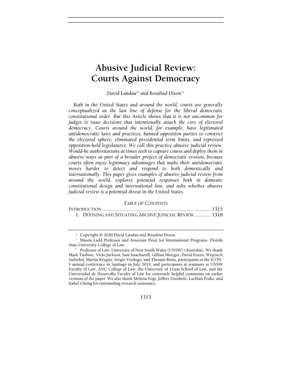 Abusive Judicial Review: Courts Against Democracy