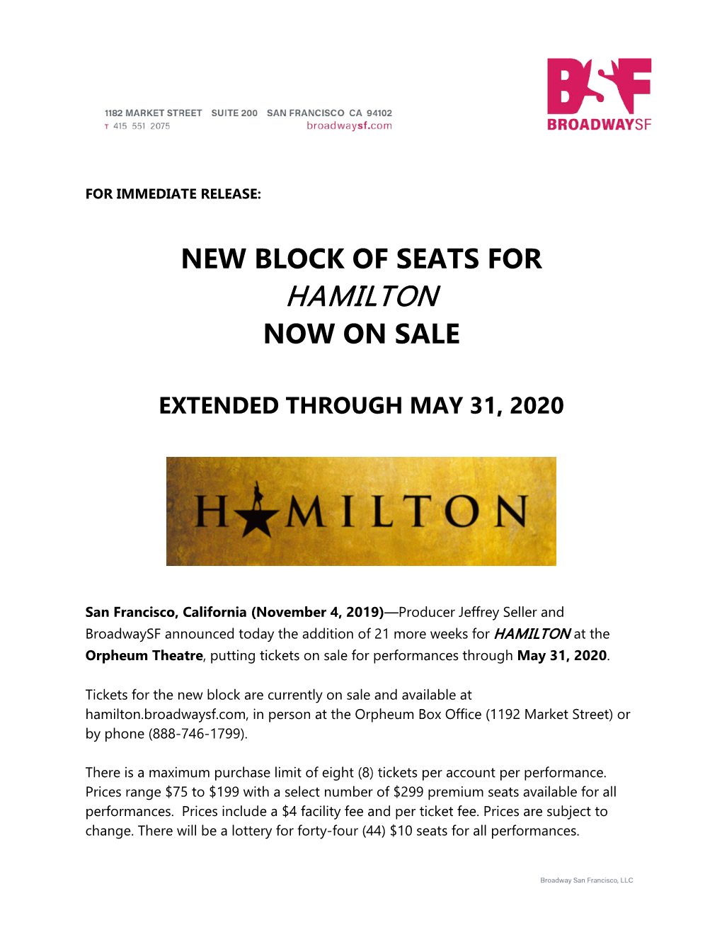 Hamilton Now on Sale