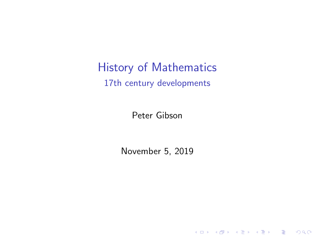 History of Mathematics 17Th Century Developments