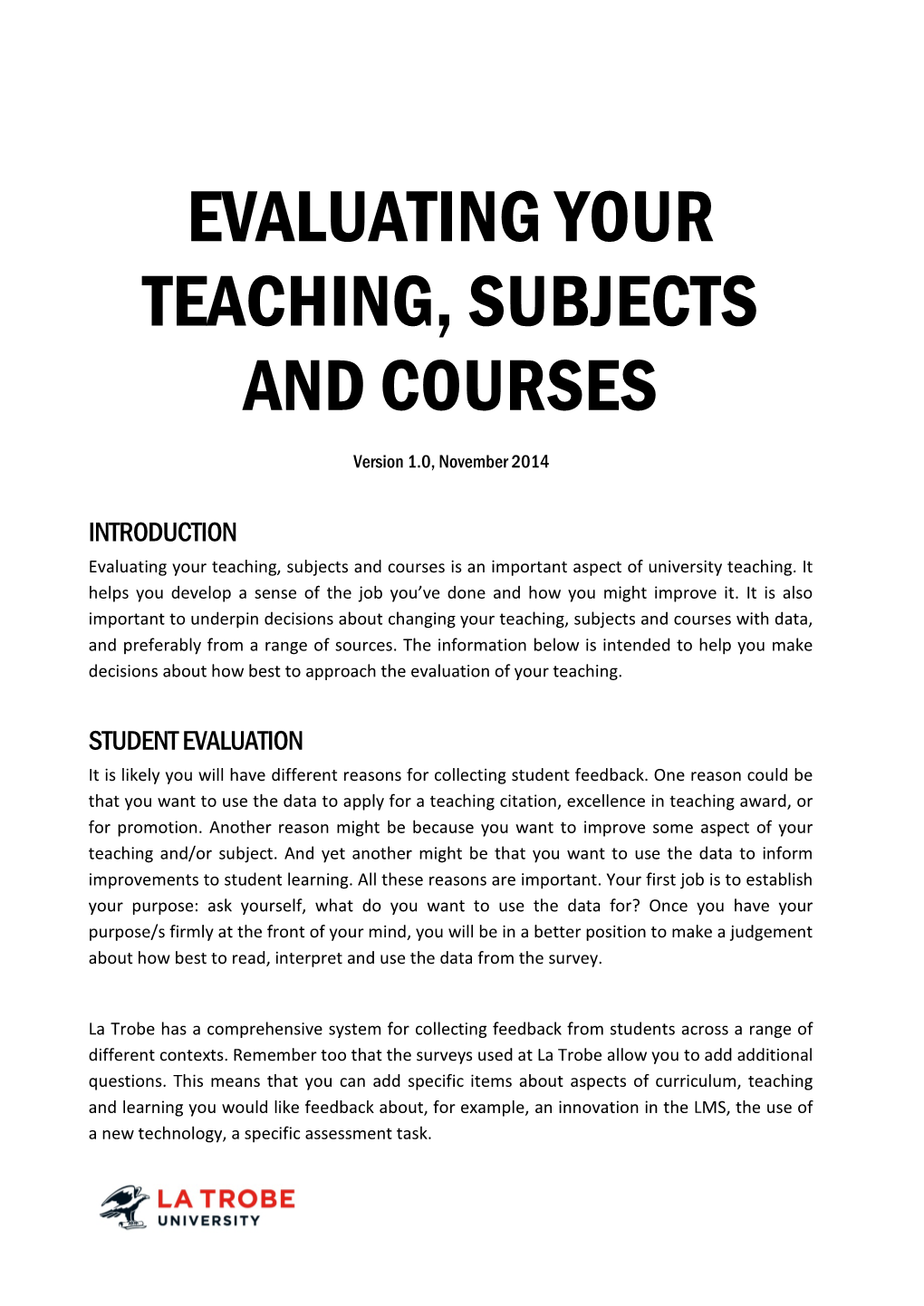 Evaluating Your Teaching, Subjects and Courses