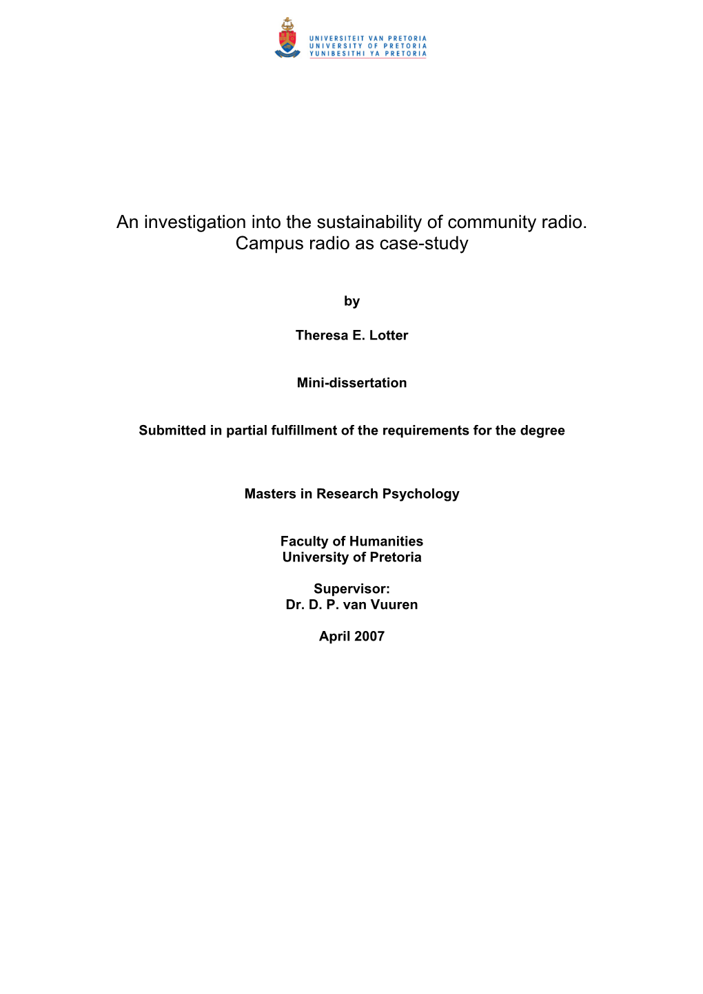 An Investigation Into the Sustainability of Community Radio. Campus Radio As Case-Study