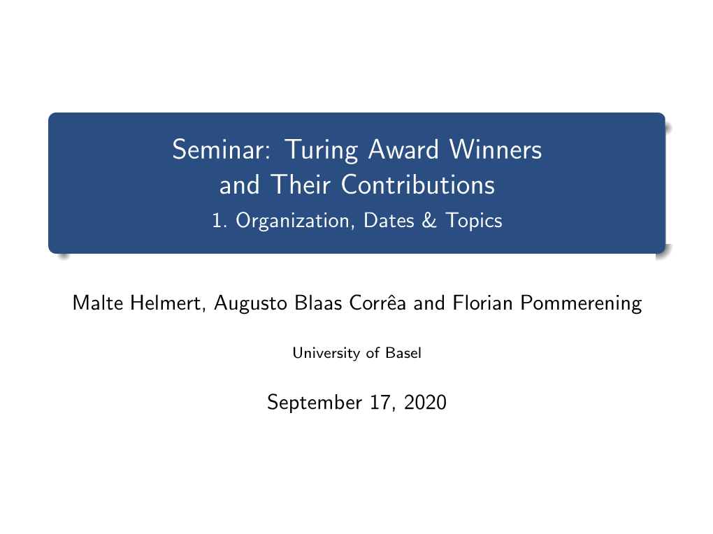 Seminar: Turing Award Winners and Their Contributions 1