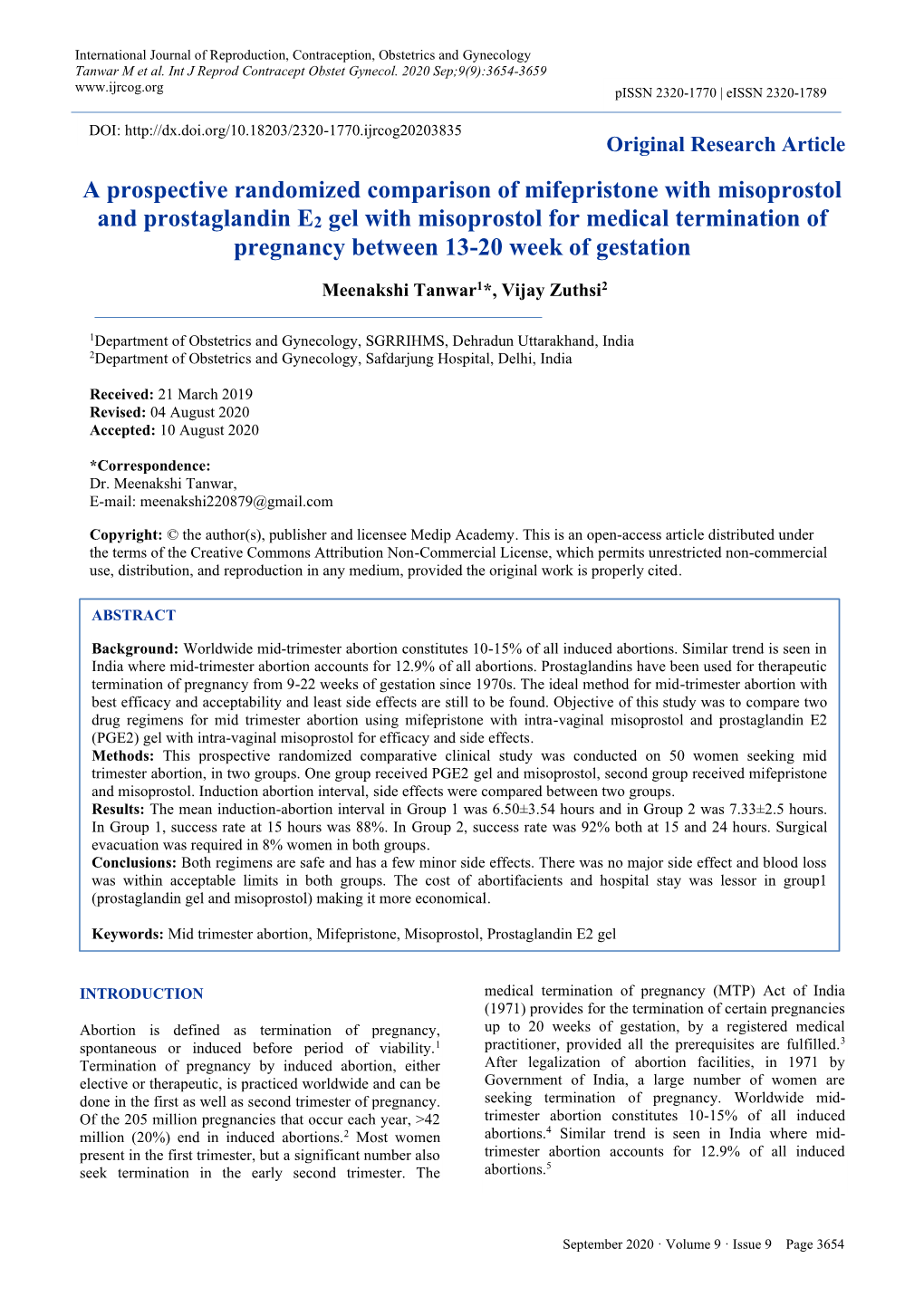 A Prospective Randomized Comparison of Mifepristone with Misoprostol