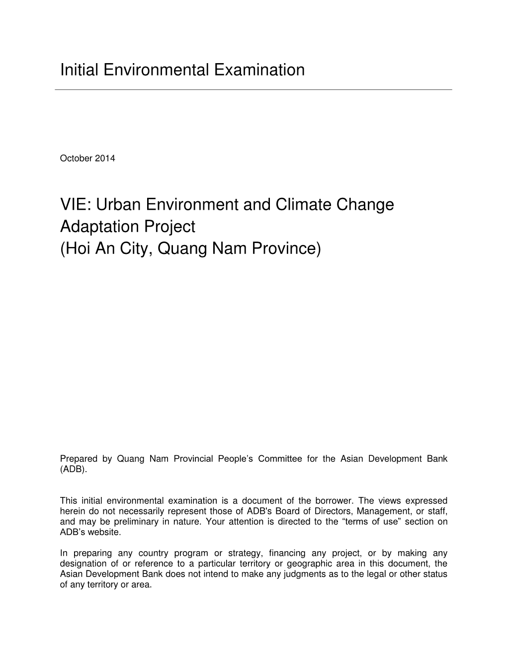 Hoi an City, Quang Nam Province Initial Environmental Examination
