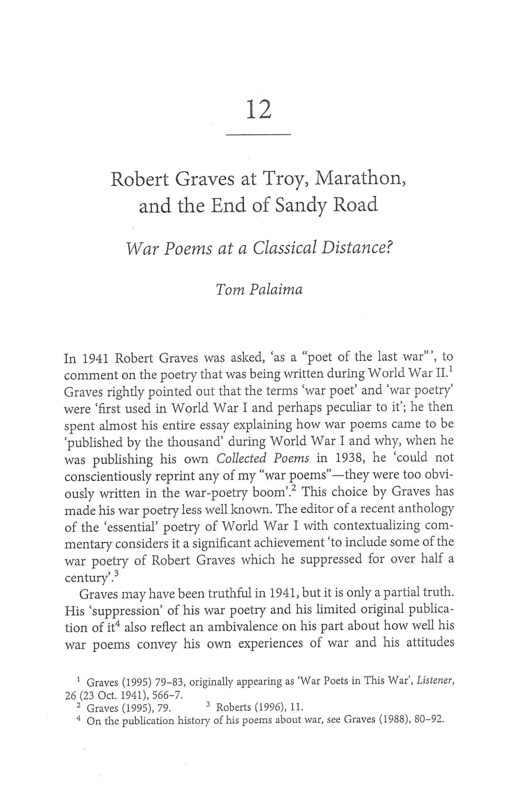 Robert Graves at Troy, Marathon, and the End of Sandy Road