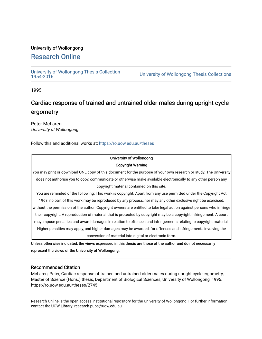 Cardiac Response of Trained and Untrained Older Males During Upright Cycle Ergometry