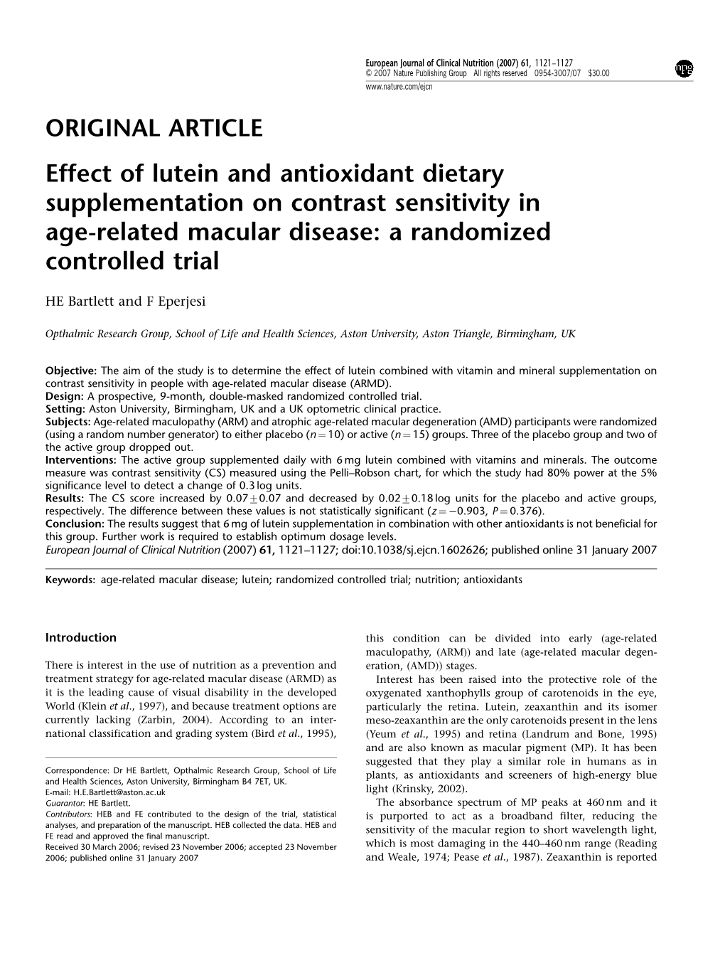 Effect of Lutein and Antioxidant Dietary Supplementation on Contrast Sensitivity in Age-Related Macular Disease: a Randomized Controlled Trial