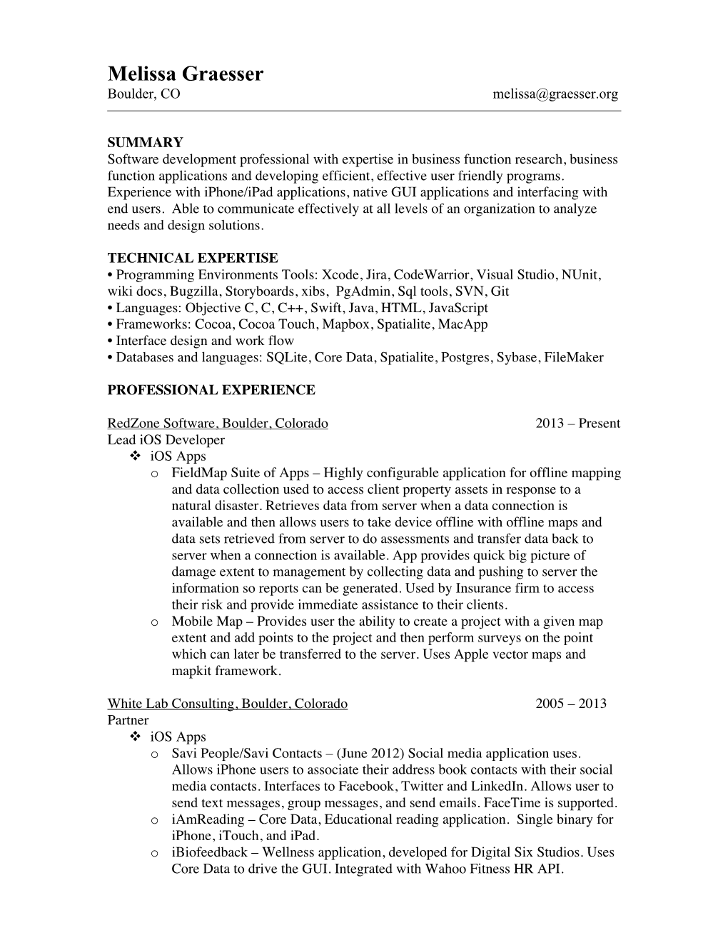 Melissa Graesser Resume 2015