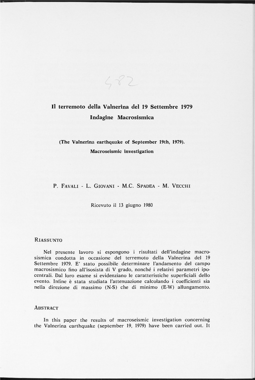 Il Terremoto Della Valnerina Del 19 Settembre 1979 Indagine Macrosismica