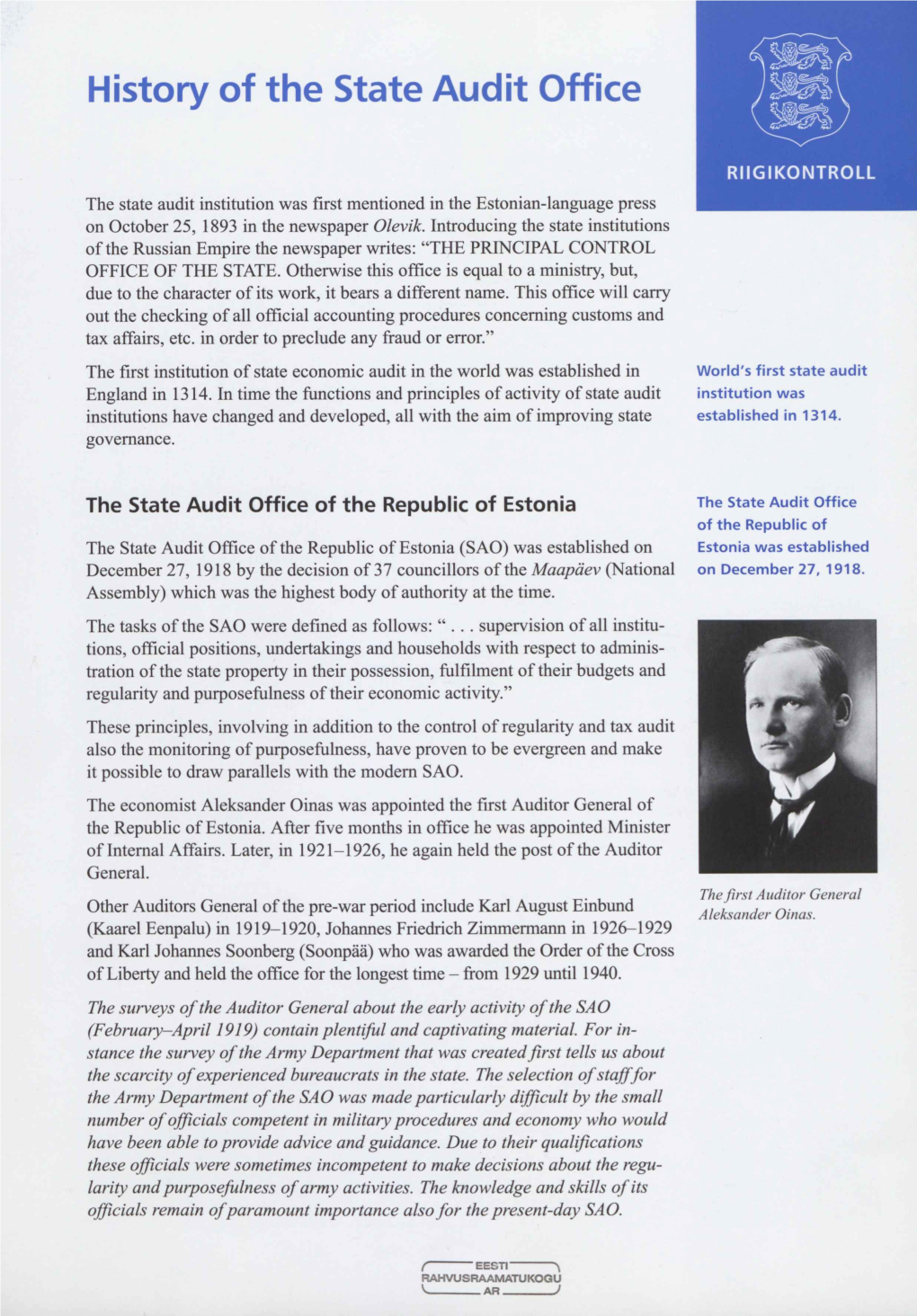 History of the State Audit Office