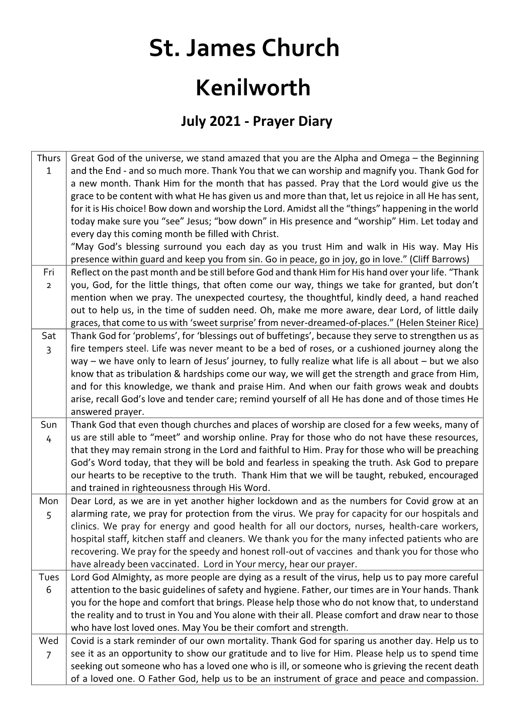 Prayer Diary