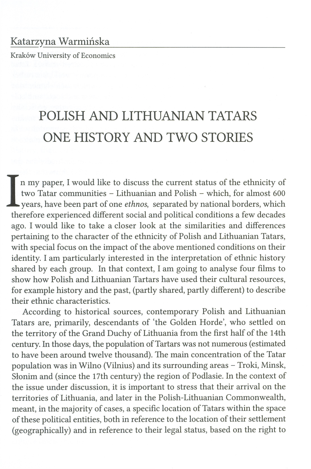 Polish and Lithuanian Tatars Stories