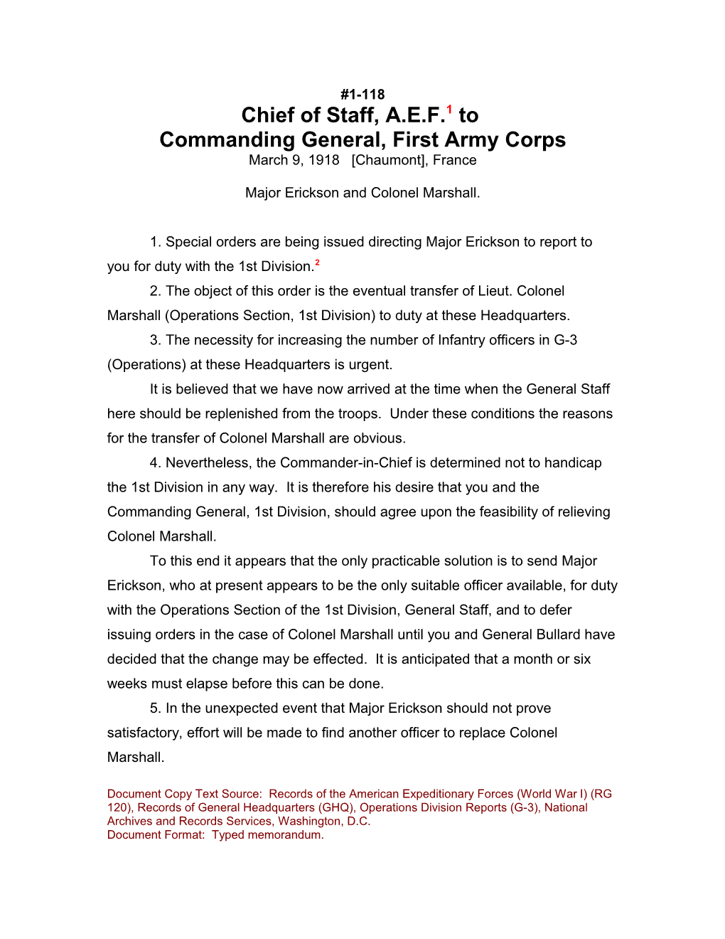 Commanding General, First Army Corps