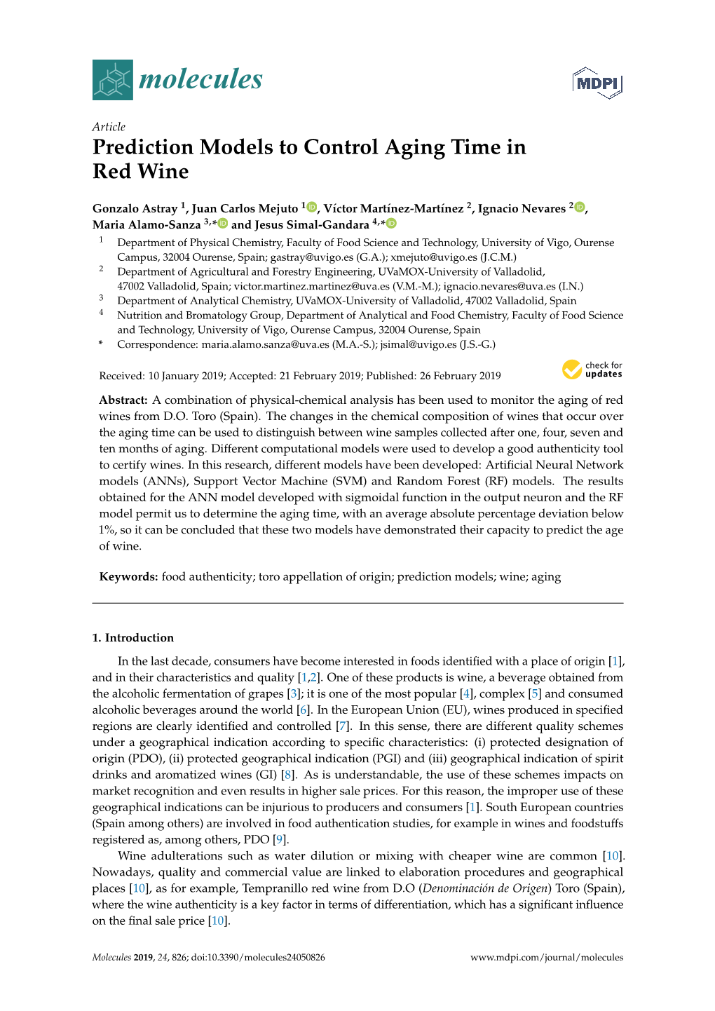 Prediction Models to Control Aging Time in Red Wine