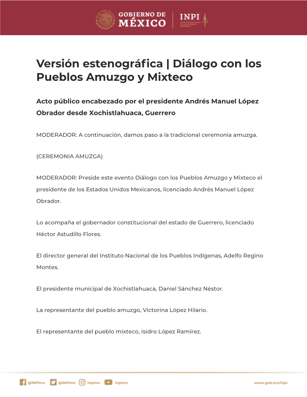 Versión Estenográfica | Diálogo Con Los Pueblos Amuzgo Y Mixteco