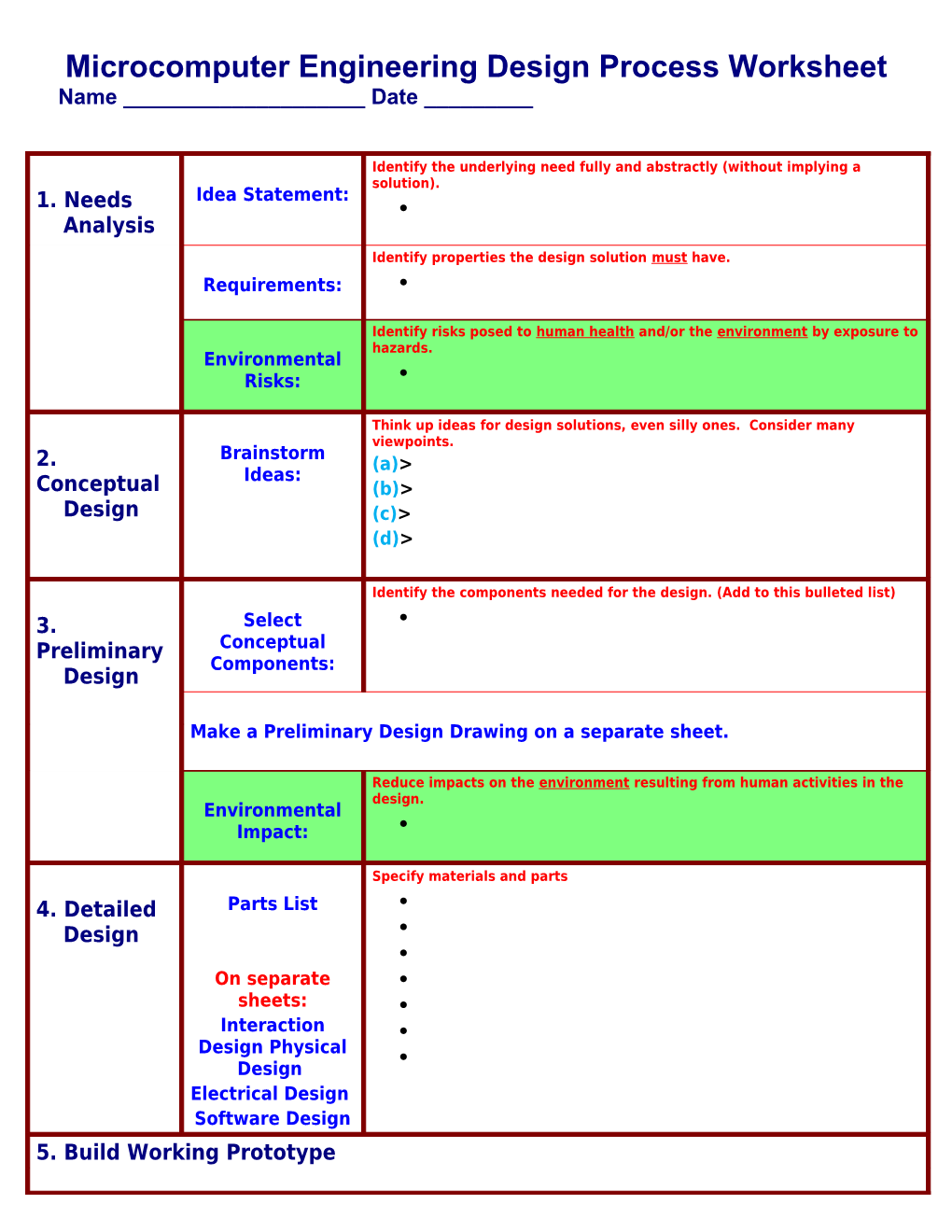 The Engineering Design Process Worksheet