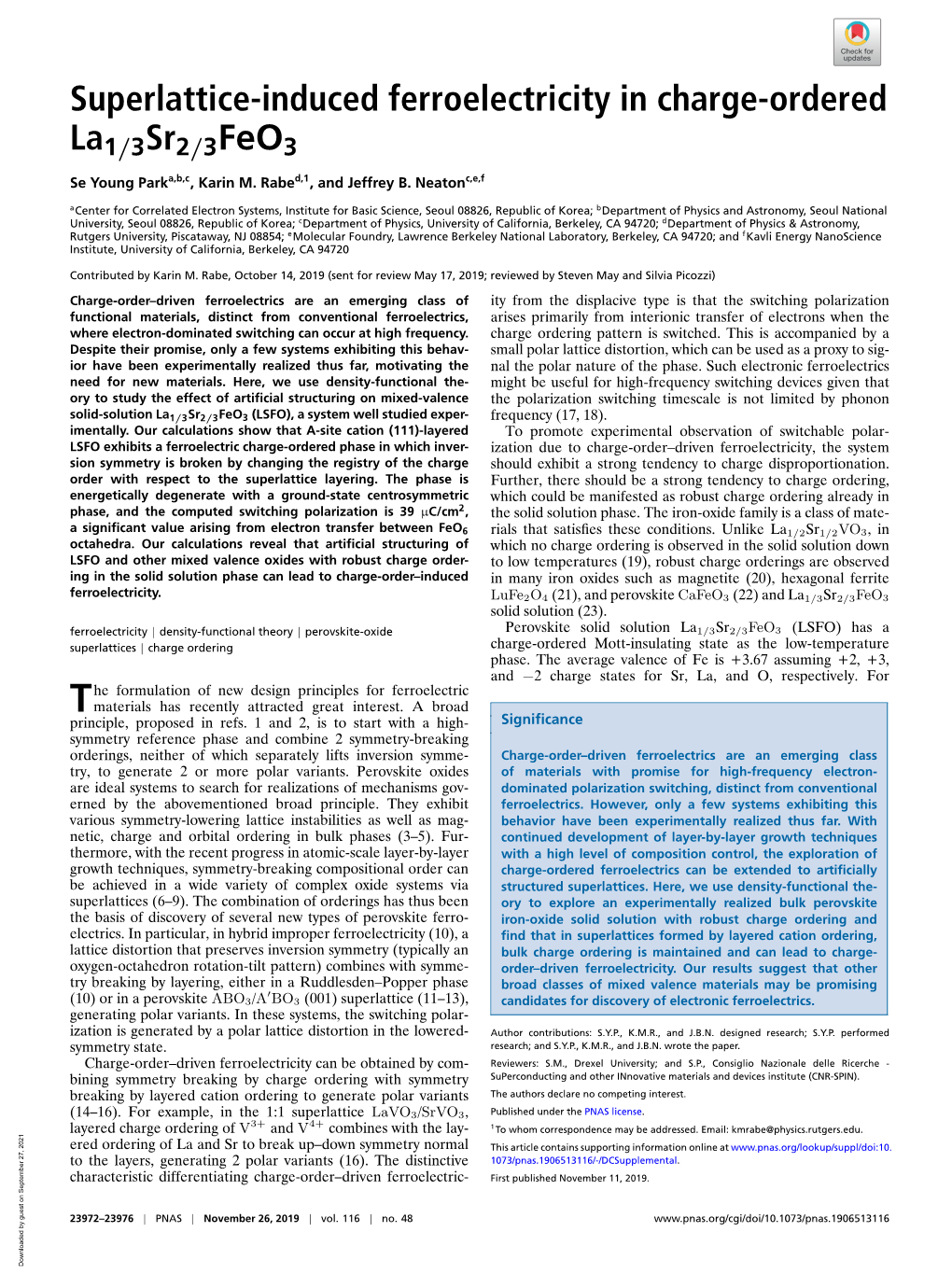 Superlattice-Induced Ferroelectricity in Charge-Ordered La1/3Sr2/3Feo3