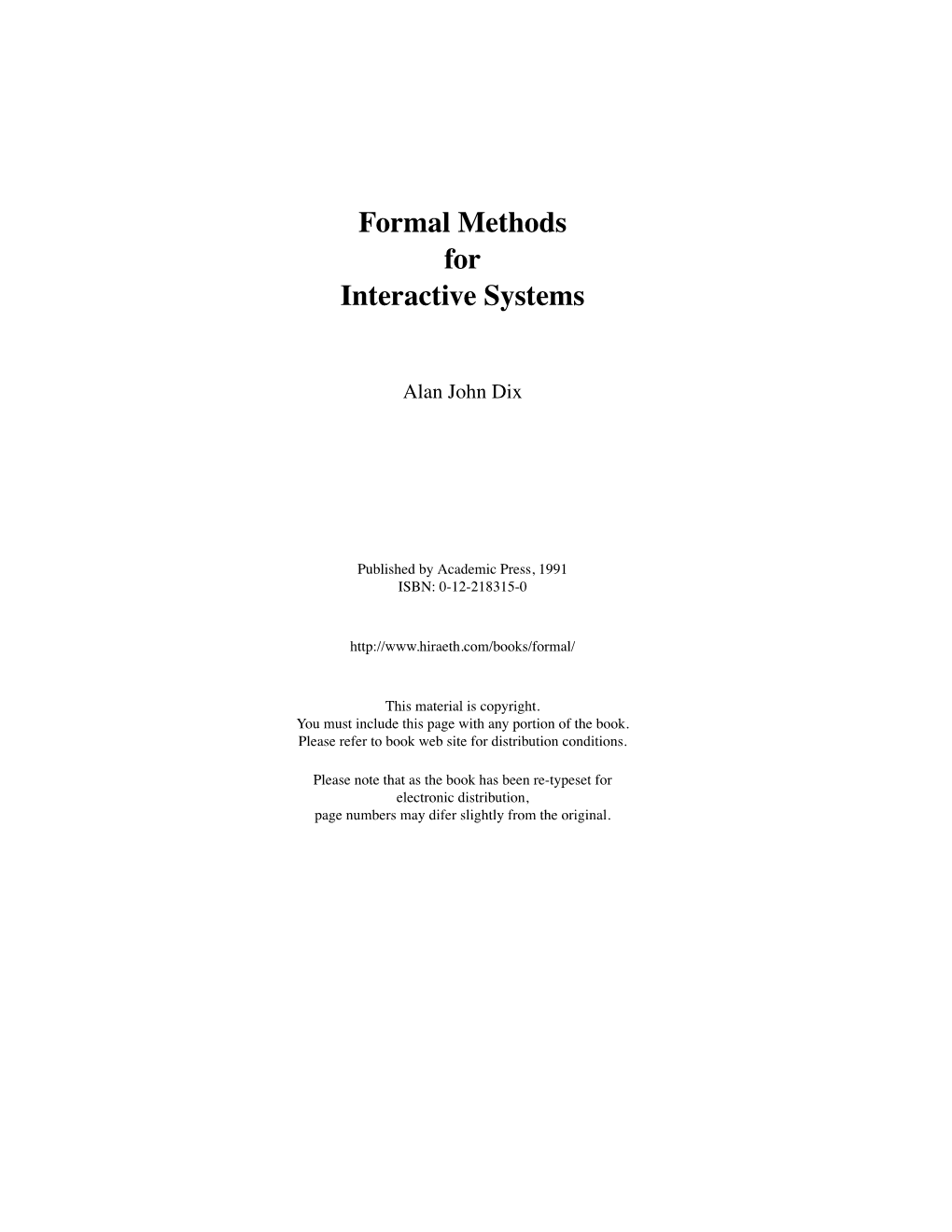 Formal Methods for Interactive Systems