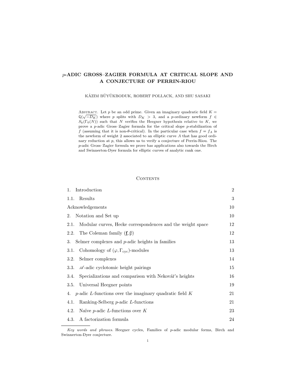 P-ADIC GROSS–ZAGIER FORMULA at CRITICAL SLOPE and a CONJECTURE of PERRIN-RIOU