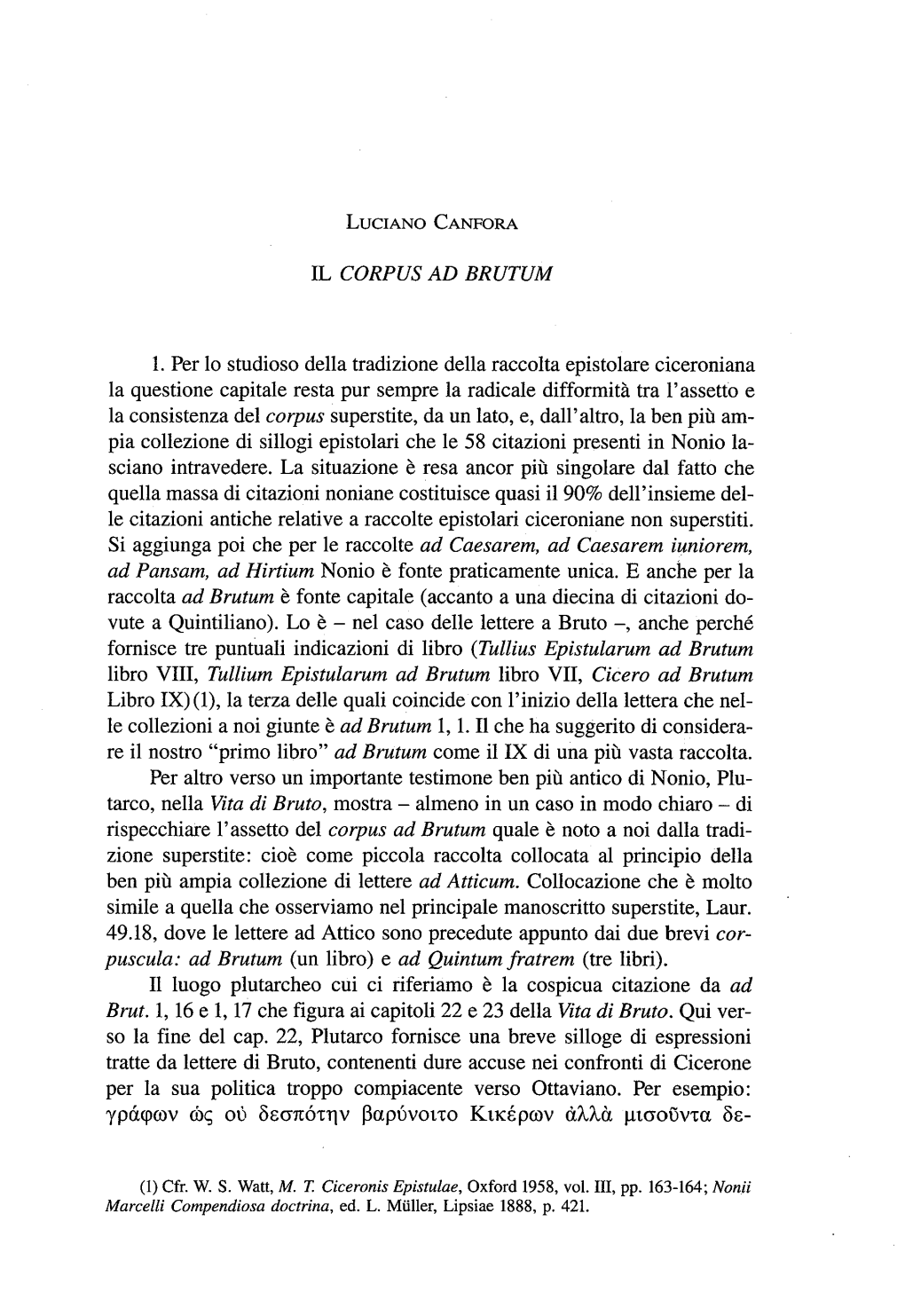 IL CORPUS AD BRUTUM L. Per Lo Studioso Della Tradizione Della