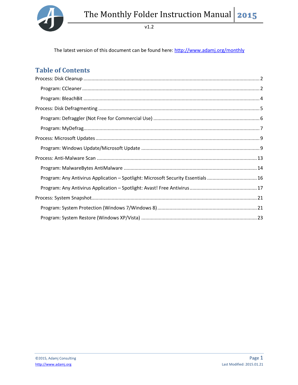 The Monthly Folder Instruction Manual 2015 V1.2