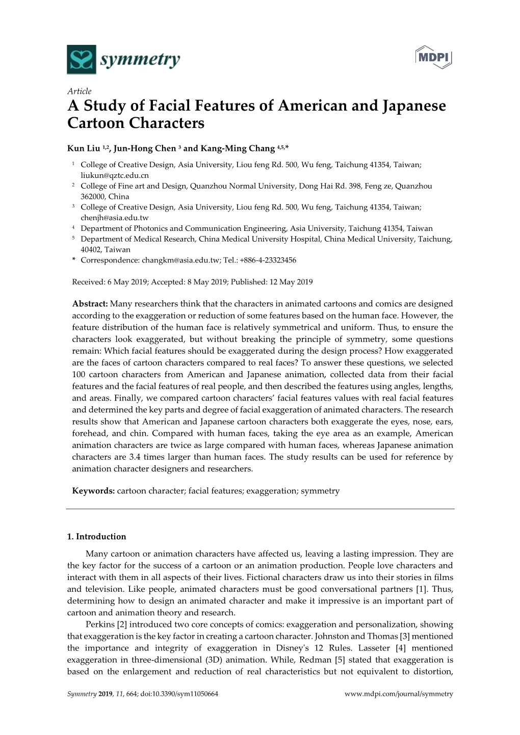 A Study of Facial Features of American and Japanese Cartoon Characters