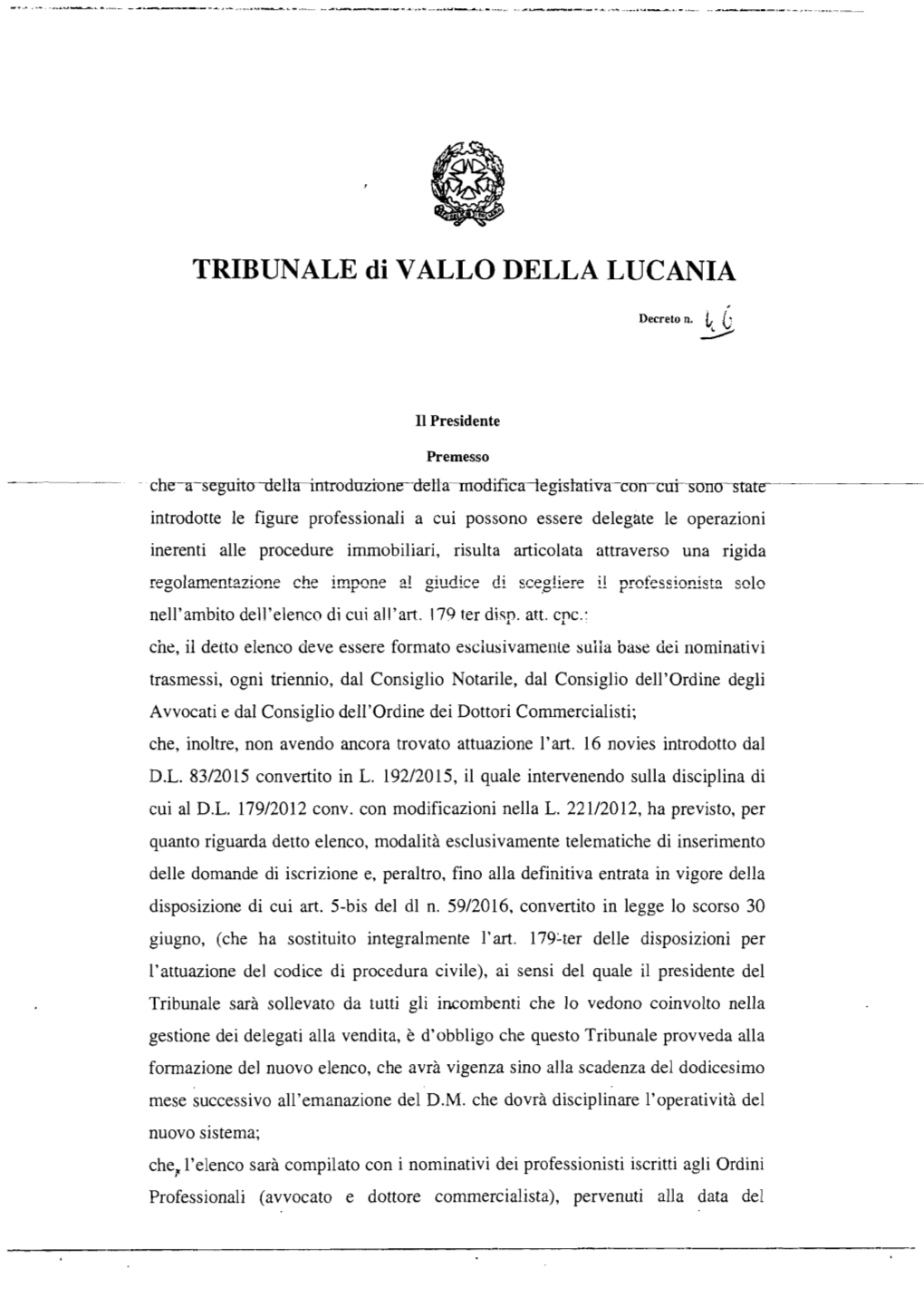 Tribunale Di Vallo Della Lucania Cancelleria Delle Esecuzioni Immobiliari