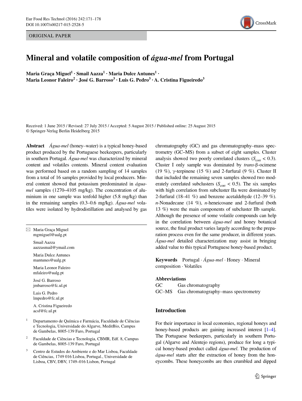 Mineral and Volatile Composition of Água-Mel from Portugal