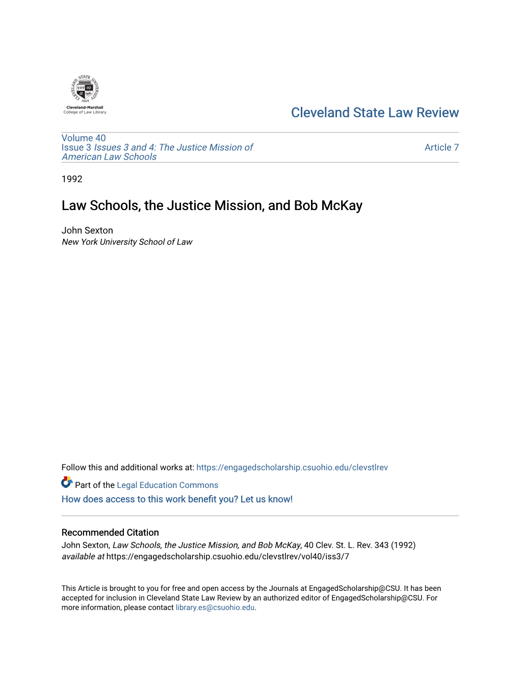 Law Schools, the Justice Mission, and Bob Mckay