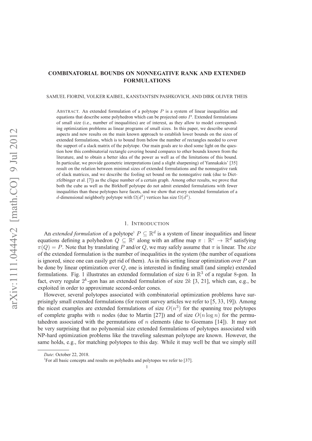 Combinatorial Bounds on Nonnegative Rank and Extended