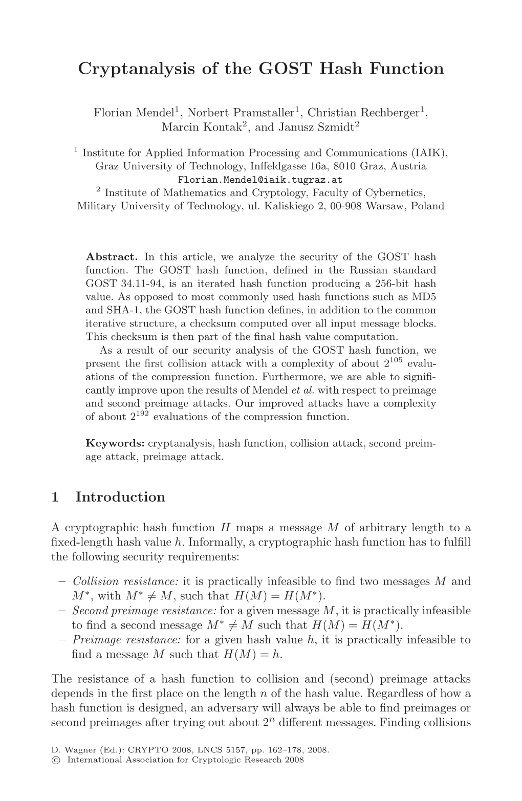 Cryptanalysis of the GOST Hash Function