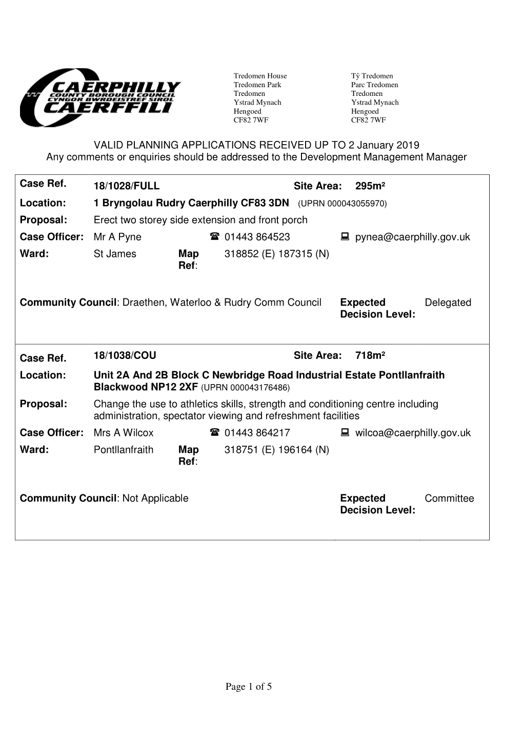 Page 1 of 5 VALID PLANNING APPLICATIONS RECEIVED up TO