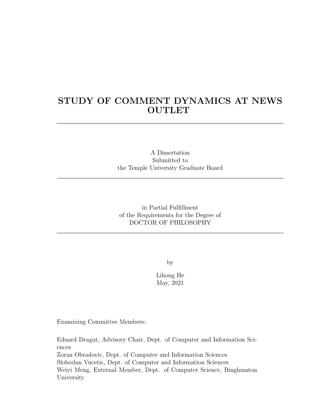 Study of Comment Dynamics at News Outlet