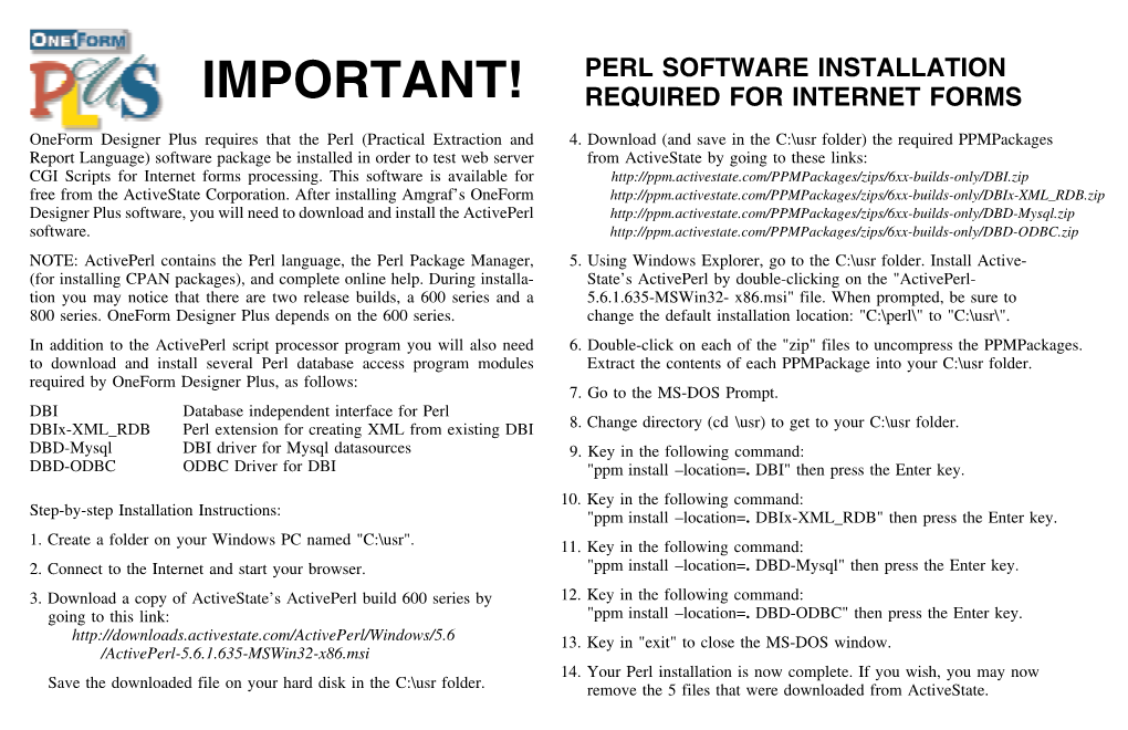 Perl Software Installation Required For