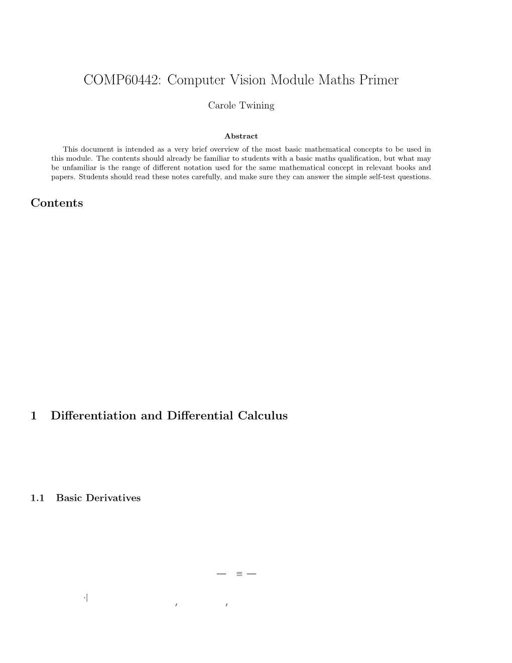 COMP60442: Computer Vision Module Maths Primer