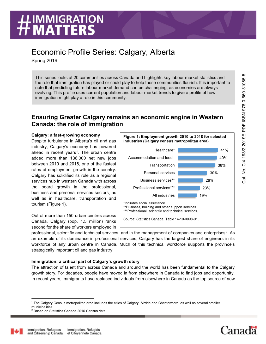 Economic Profile Series: Calgary, Alberta Spring 2019