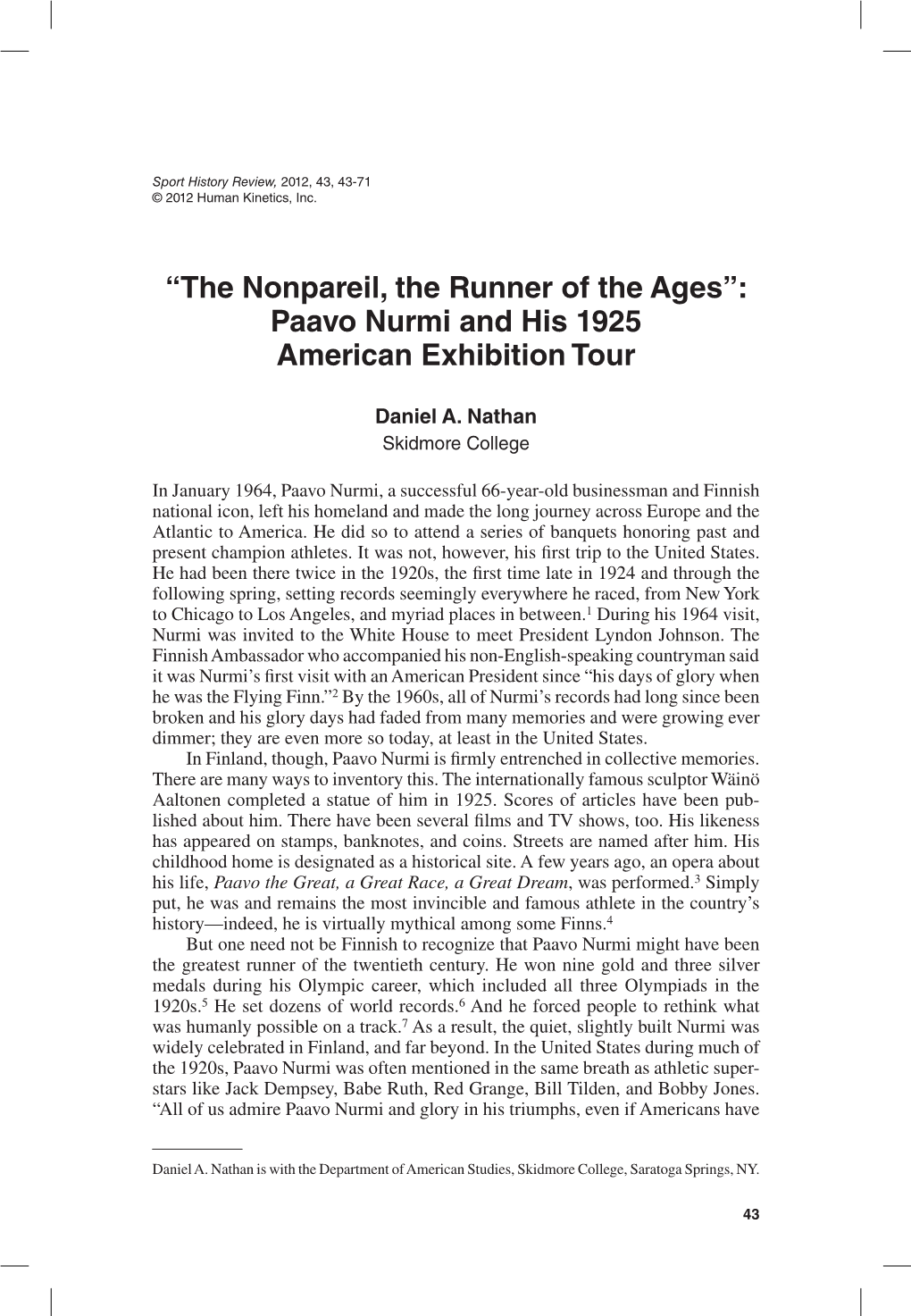 Paavo Nurmi and His 1925 American Exhibition Tour