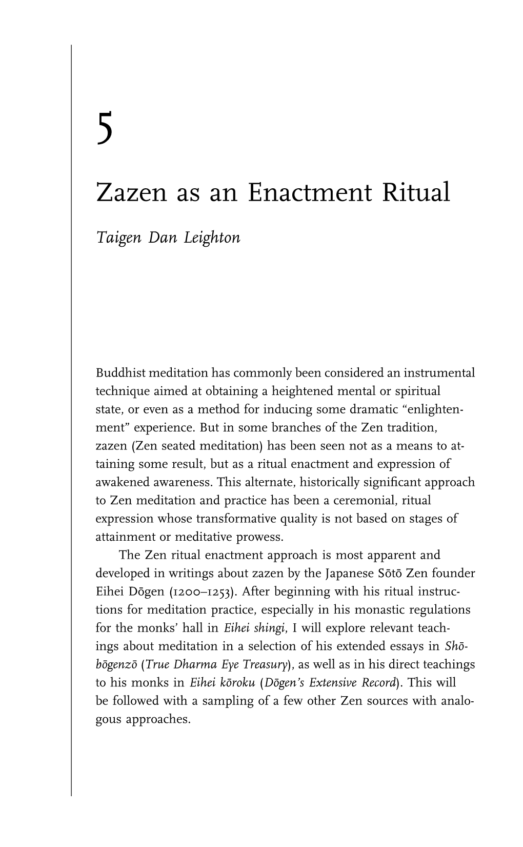 Zazen As an Enactment Ritual