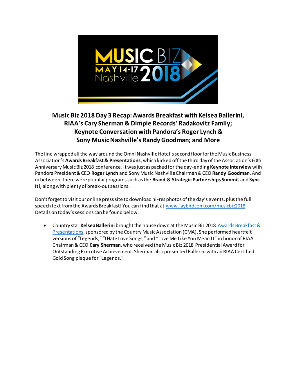 Music Biz 2018 Day 3 Recap: Awards Breakfast with Kelsea