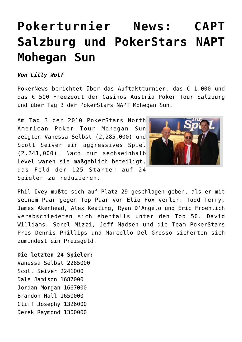 CAPT Salzburg Und Pokerstars NAPT Mohegan Sun